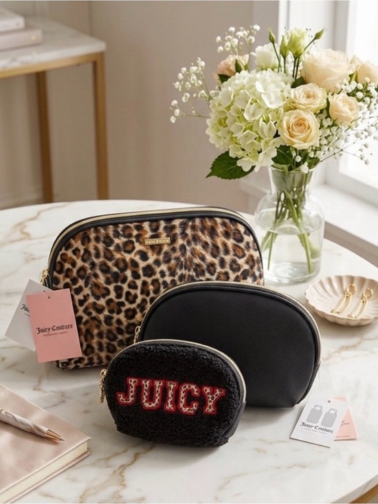 Juicy Couture Handbags - Juicy Couture Leopard, Black & Red Cosmetic Bag Trio *NEW w/ tags